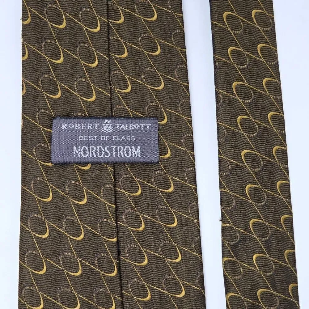ROBERT TALBOTT BEST OF CLASS SILK TIE BROWN GOLD WAVE WEAVE SATIN 4